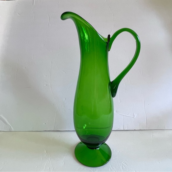 Vintage Hand Blown Green Glass Pitcher 19” - Picture 11 of 15